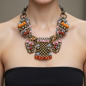 Pam Hiran For Anthropologie Multicolor Beaded Statement Necklace Fashion Jewelry